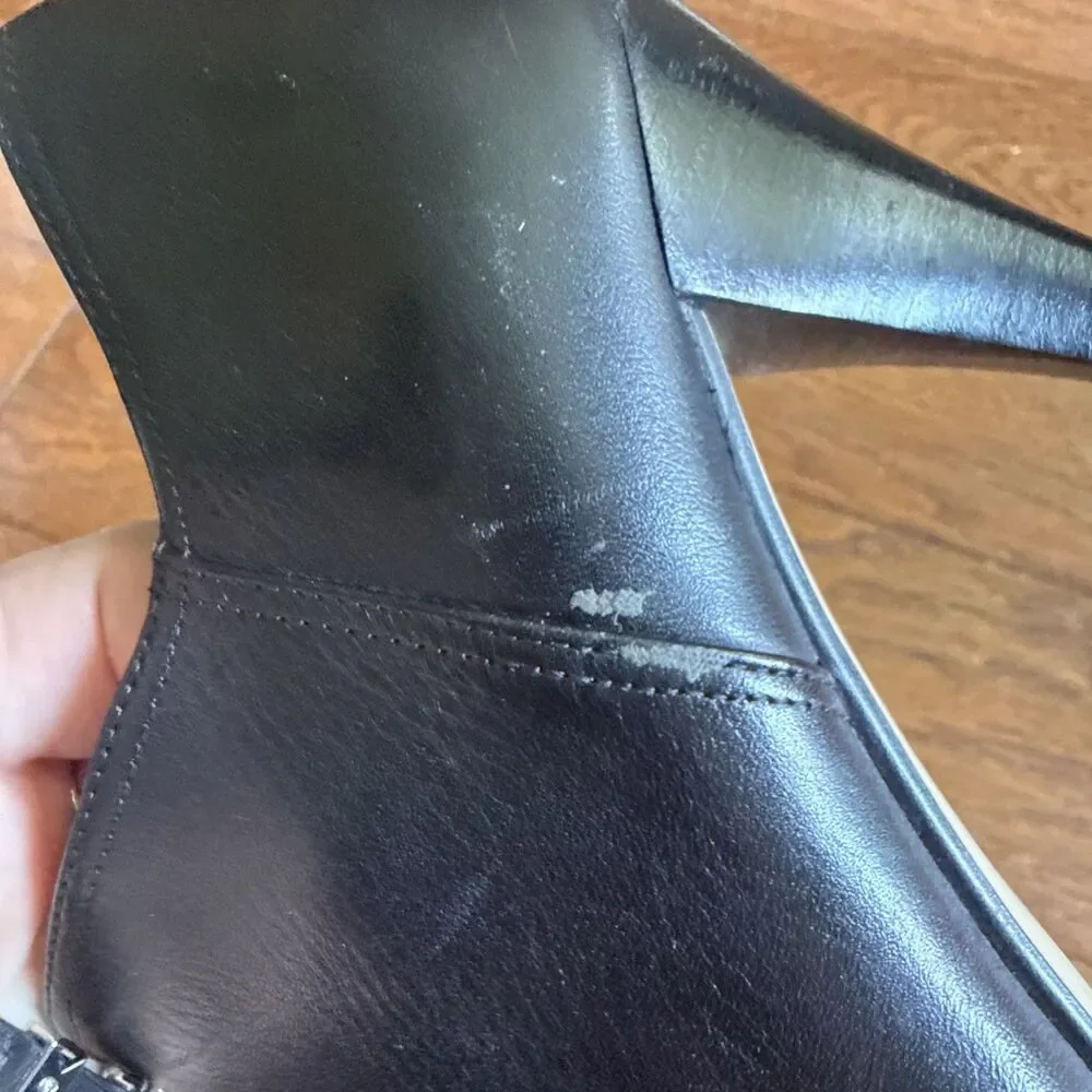 Michael Kors MK 7.6 M Black Leather Ankle Boots Front Zipper Pointed Toe Witchy